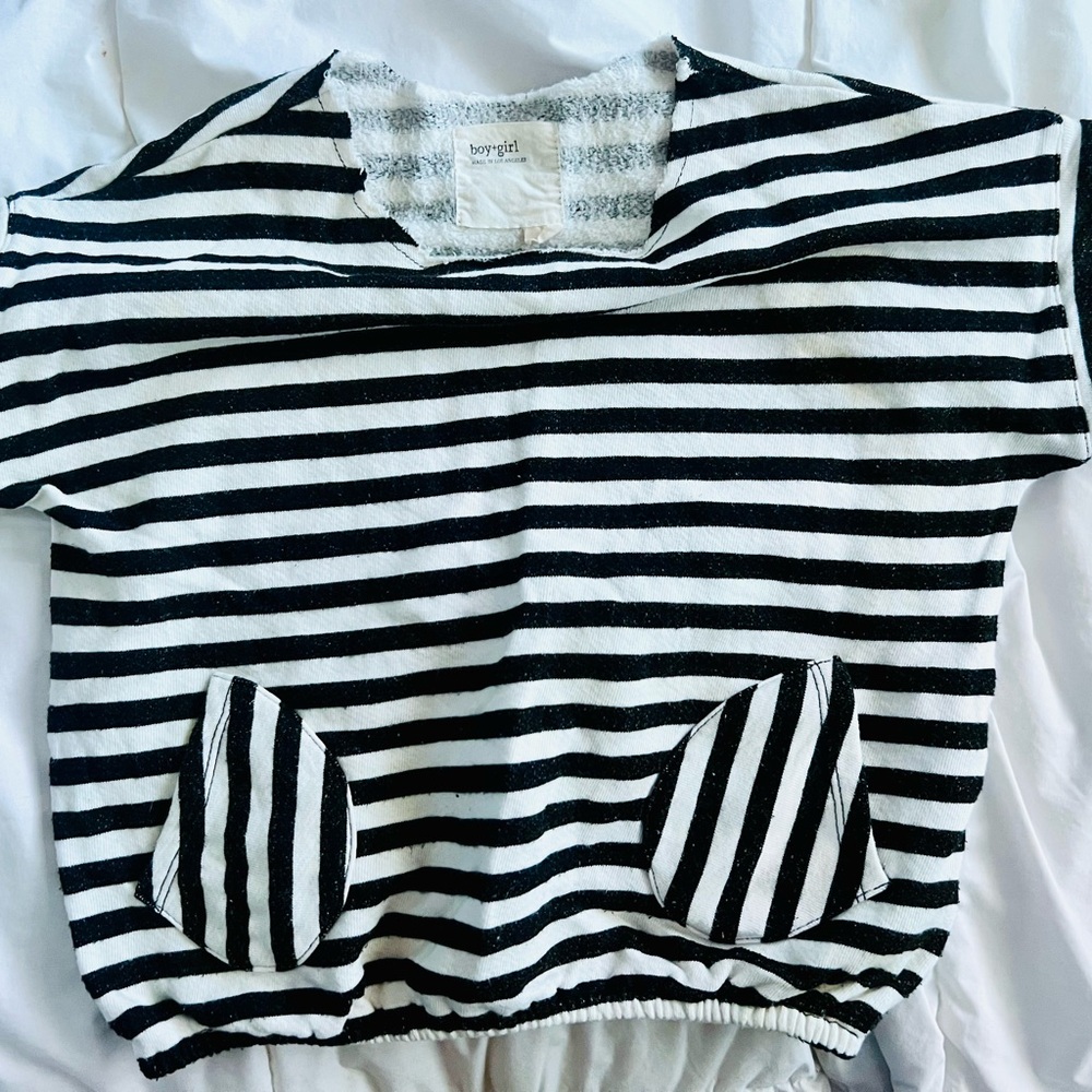 Black and White Striped Top with Pockets